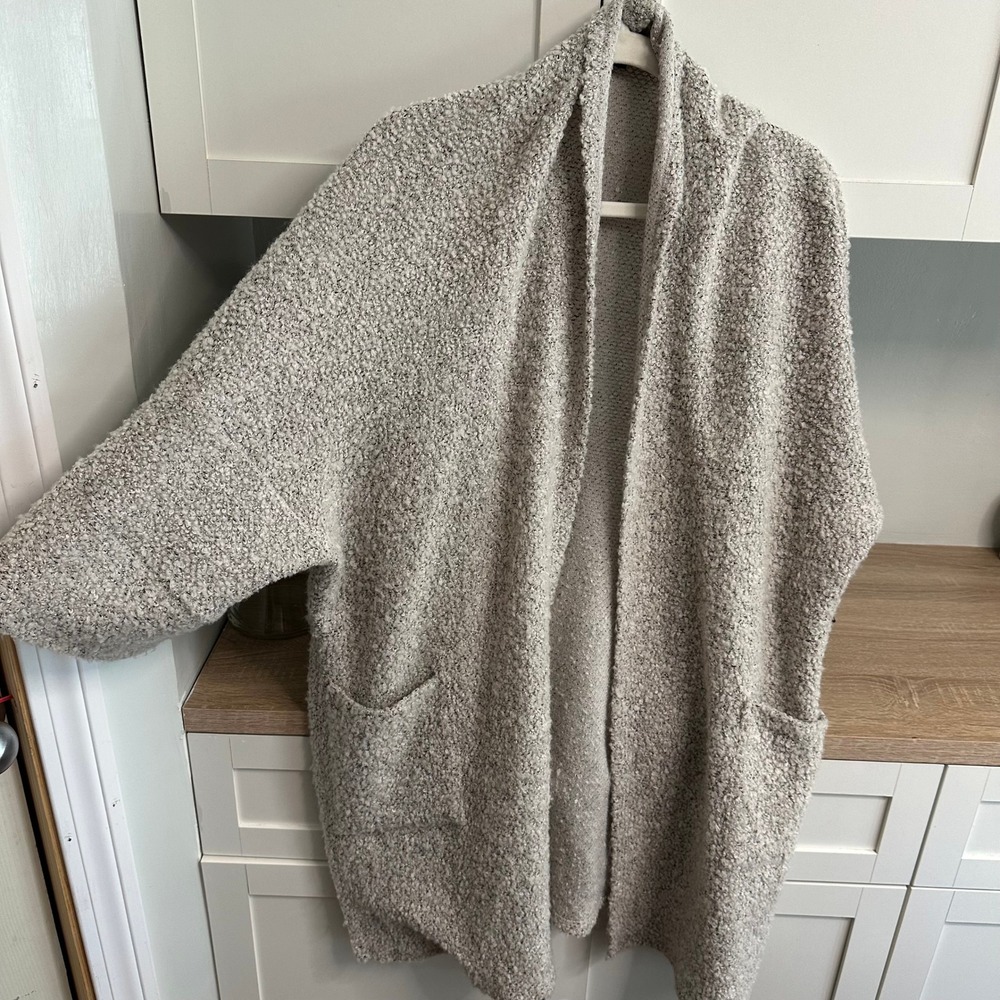 Robert Kitchen Cardigan Womens M Gray Textured Open Front Wool Pockets Oversized